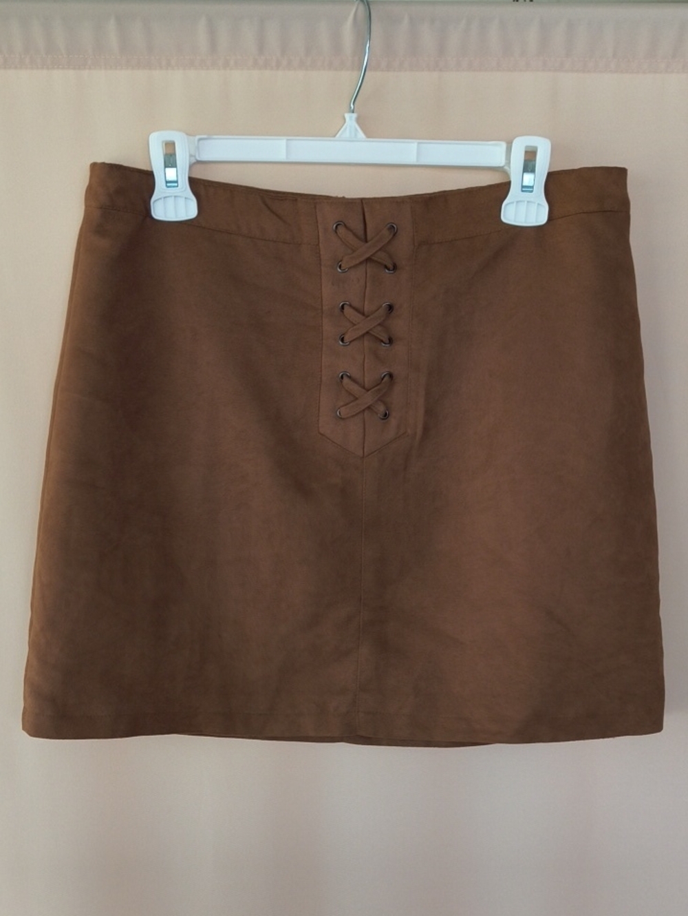 BCBGeneration Brown Lace-Up Faux Micro-Suede Mini Skirt Size 12